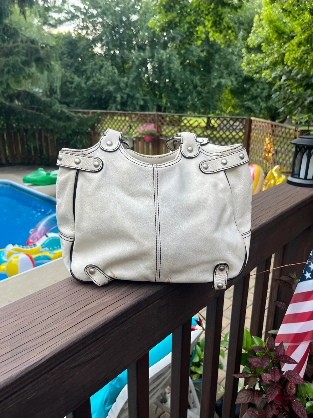 Hype White Leather Buckle Accent Satchel